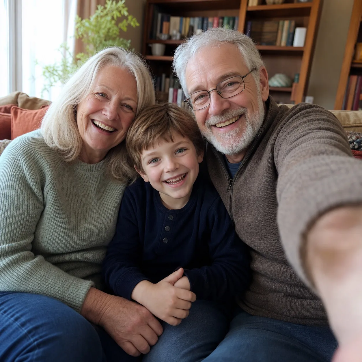 Isaac smiling with his grandparents