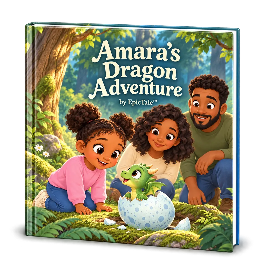 Personalized Amara's Dragon Adventure hardcover mockup.