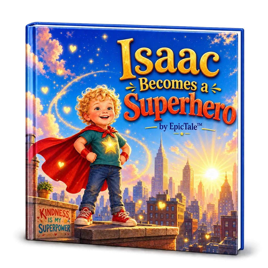 Hardcover mockup of Isaac Becomes a Superhero showing Isaac discovering his own kind of courage.